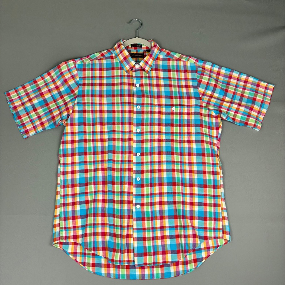VTG Chaps Ralph Lauren Mens Large Multi Color Plaid Short Sleeve Button Up Shirt